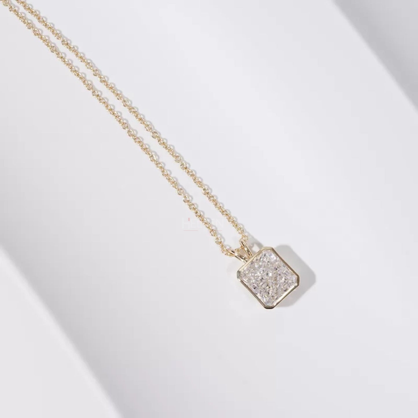 Radiant Cut Solitaire Bezel Setting Hoop Necklace