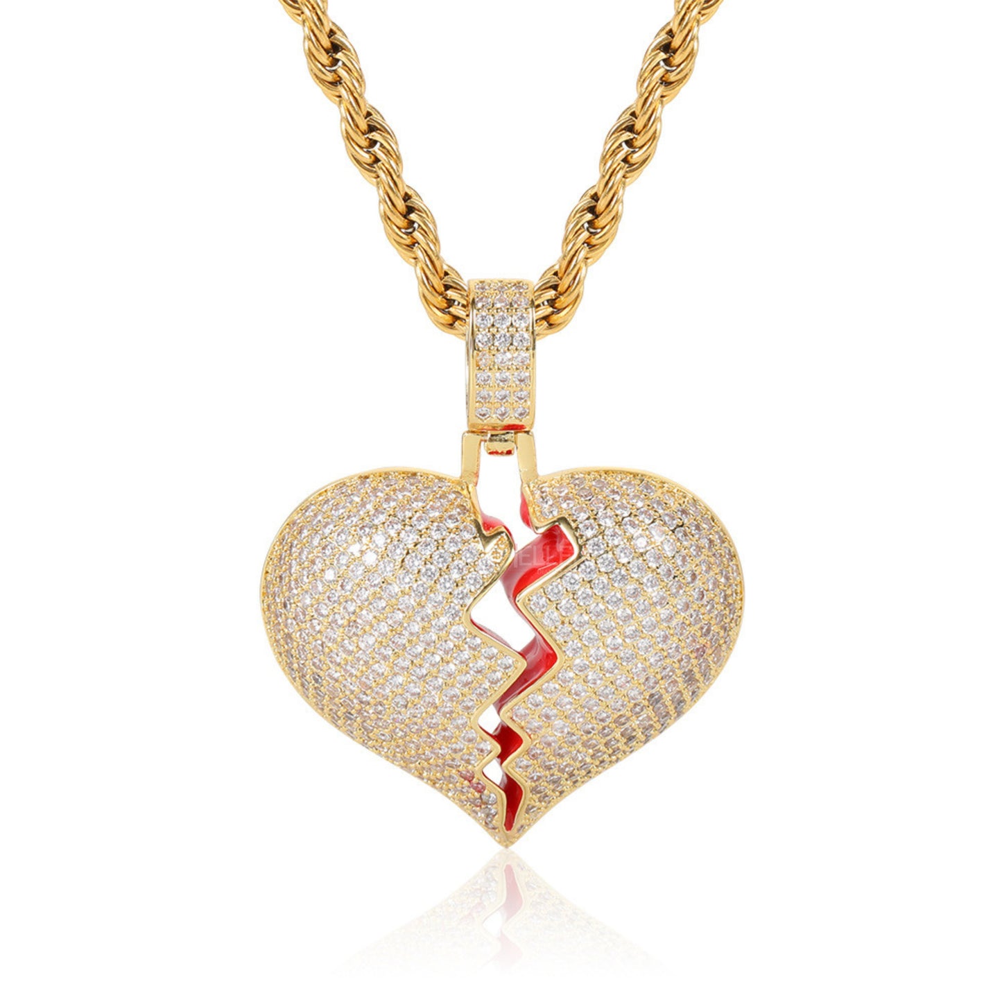 Broke Heart Pendent Necklace With Moissanite Iced-Out