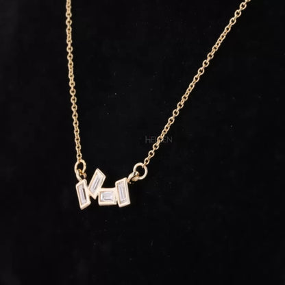 Emerald Cut Moissanite Un-even Setting Necklace