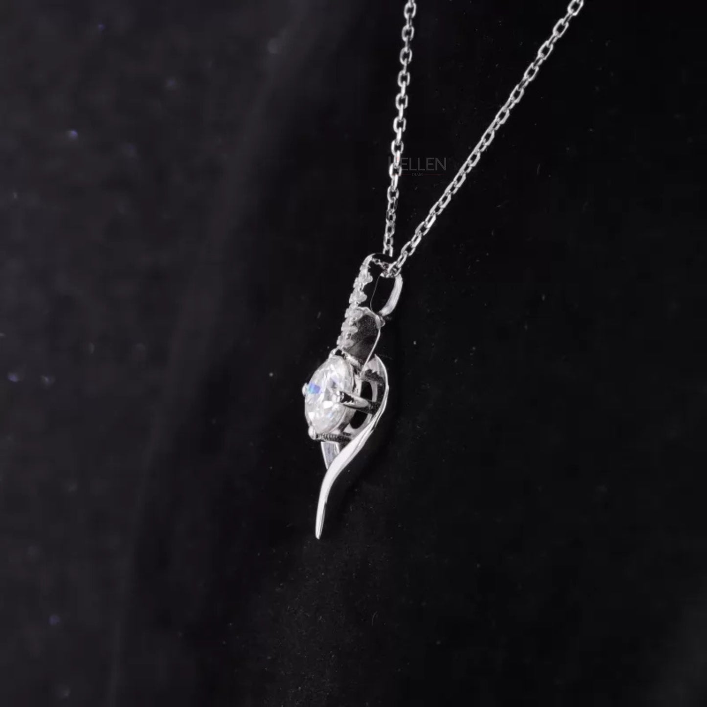 Stunning Leaf Pendant Necklace with Round Cut Solitaire