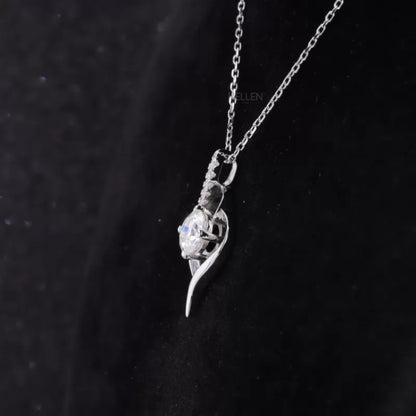 Stunning Leaf Pendant Necklace with Round Cut Solitaire