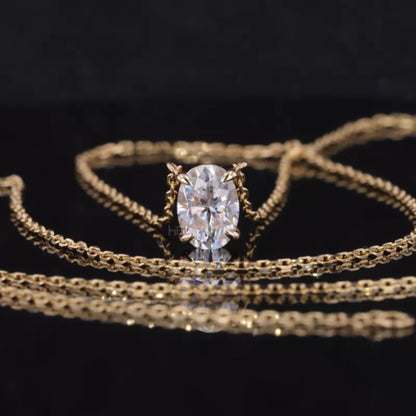 Oval Cut 4  Prong Dual Loop Solitaire Moissanite Necklace