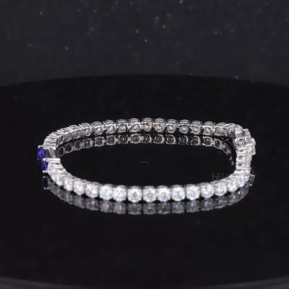Round Cut & Baguette Blue Sapphire Gemstone Tennis Bracelet