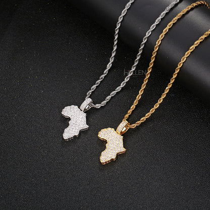 Iced Out Africa Map Pendant With Chain For Him