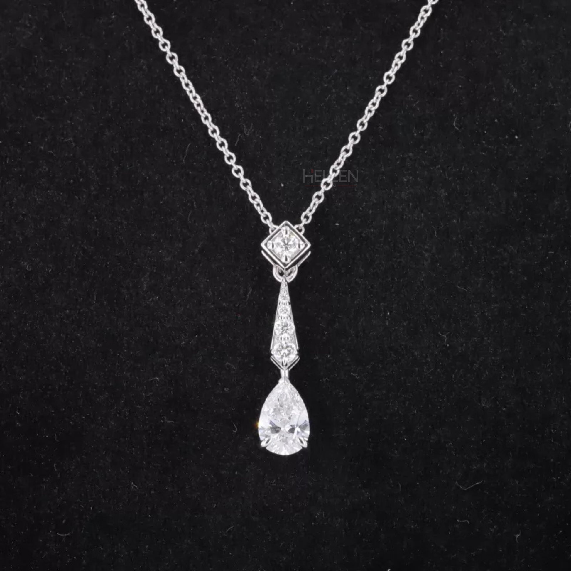 Long drop necklace with pear and round cut moissanite – graceful water-inspired design for layered wear

