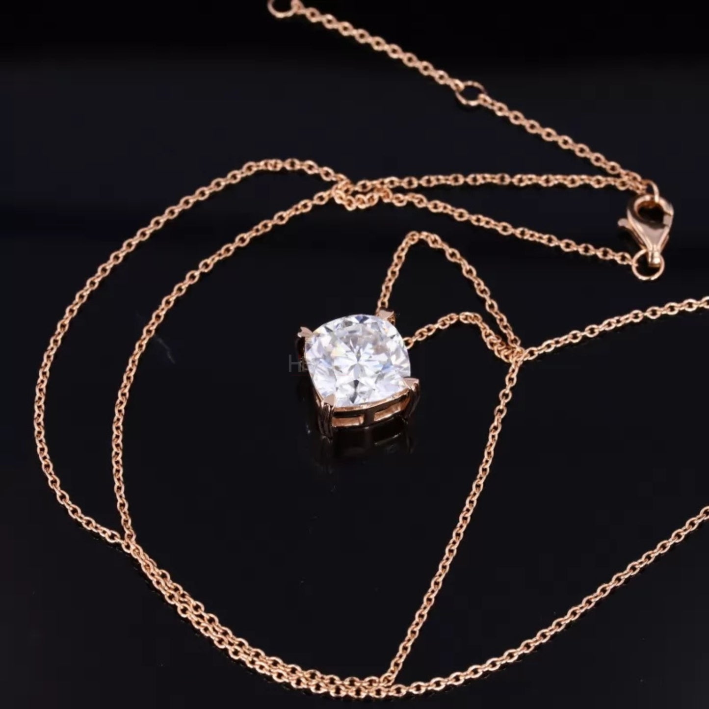 Cushion Cut 4 Heart Prong Hidden Loop Solitaire Necklace
