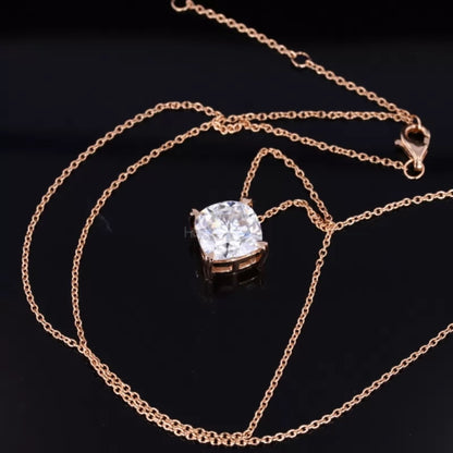 Cushion Cut 4 Heart Prong Hidden Loop Solitaire Necklace