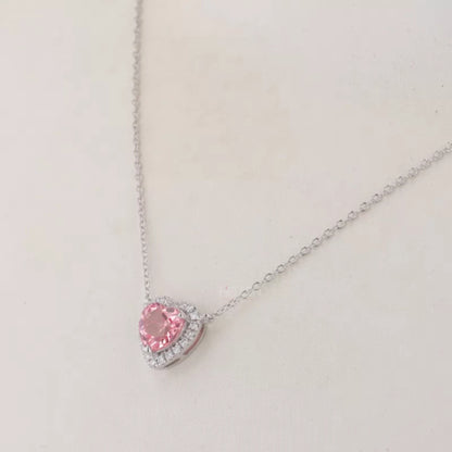 Heart Cut Pink Gemstone With Halo Moissanite Pendant Necklace