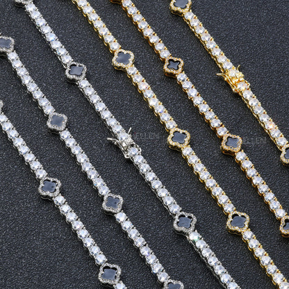 4MM Black Clover Tennis Chain With Round Cut Moissanite - Unisex