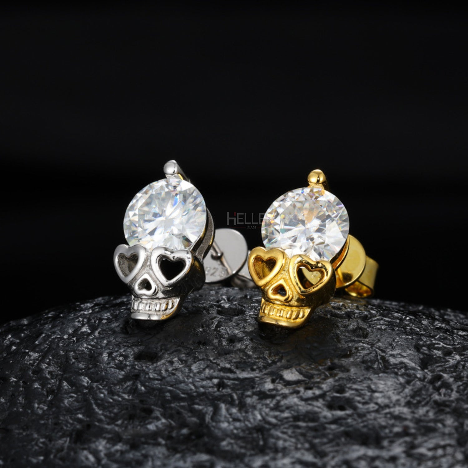 Skull design men’s studs with solitaire moissanite – gothic glam meets street style

