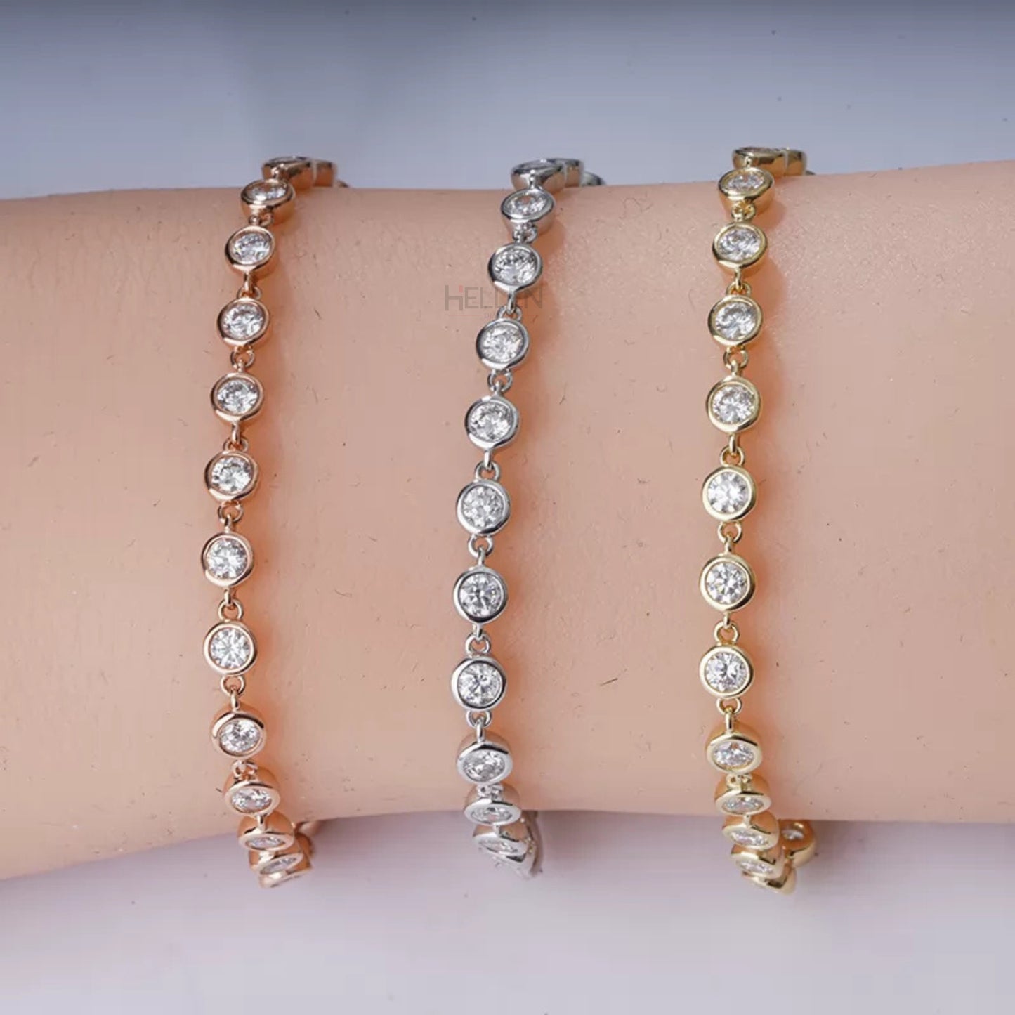 Round Cut Moissanite Bezel Setting Loose Linking Bracelet