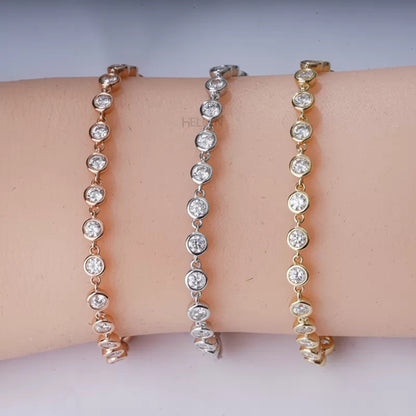 Round Cut Moissanite Bezel Setting Loose Linking Bracelet
