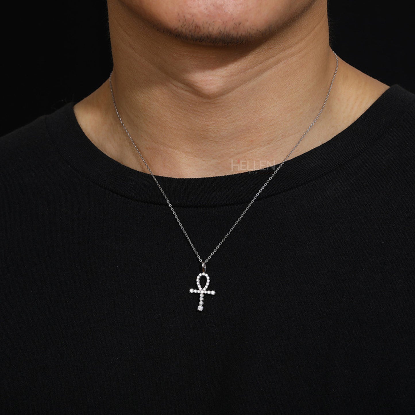 Men's Ankh Cross Pendant With Round Cut Moissanite