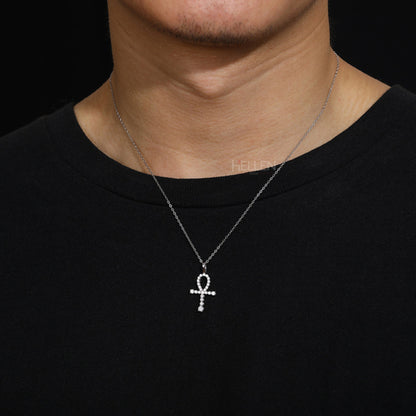 Men's Ankh Cross Pendant With Round Cut Moissanite