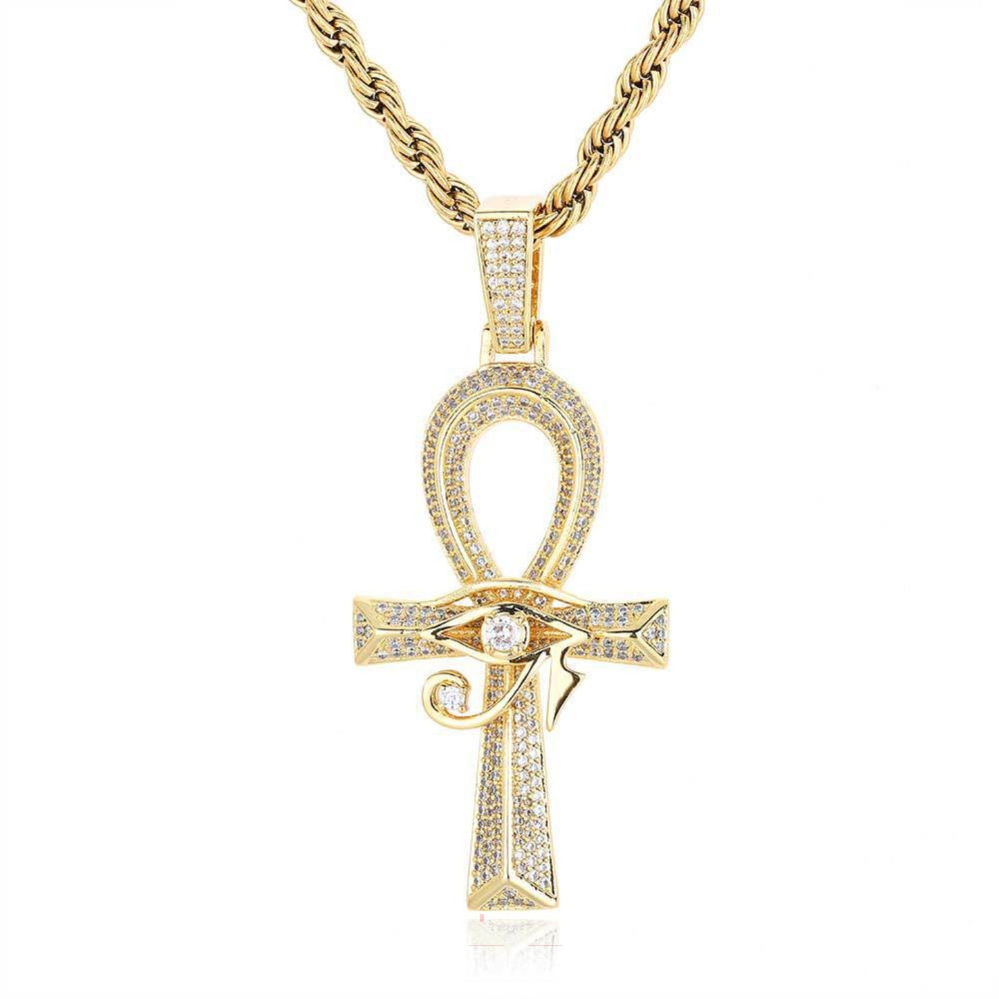Men's Ankh Cross God Eye Pendant With Round Cut Moissanite