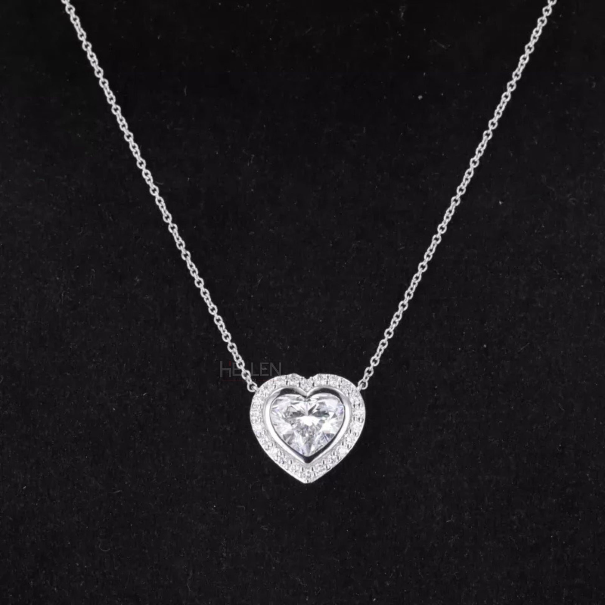 Heart cut moissanite solitaire necklace with halo setting – romantic bridesmaid jewelry gift