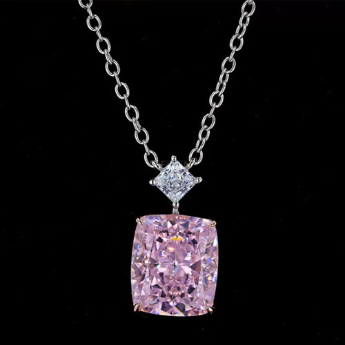 Elongated Cushion Pink Sapphire & Princess Moissanite Necklace