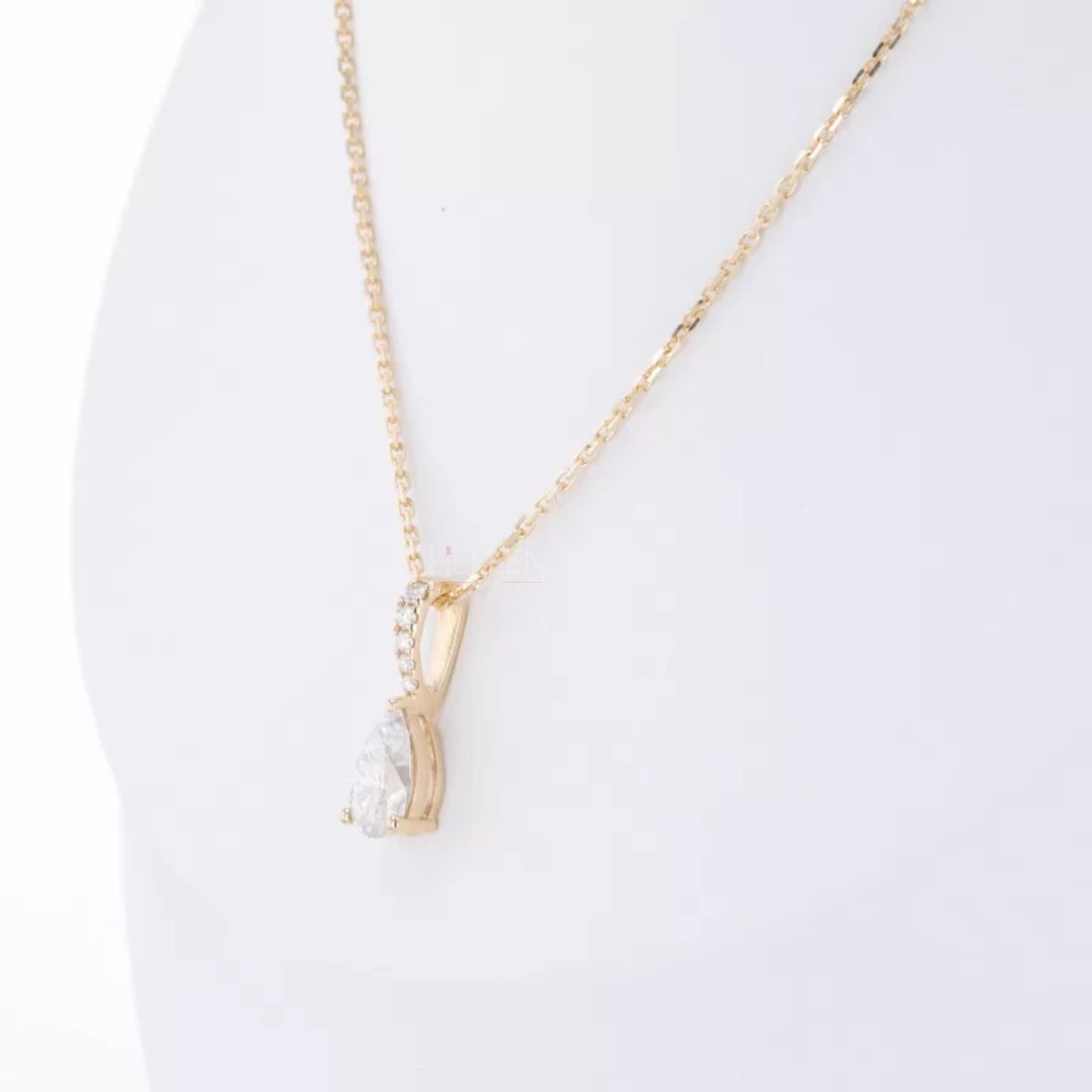 Fancy Pear Cut Drop Solitaire & Round Moissanite Necklace