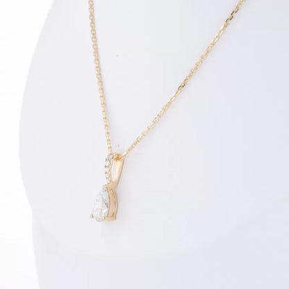 Fancy Pear Cut Drop Solitaire & Round Moissanite Necklace