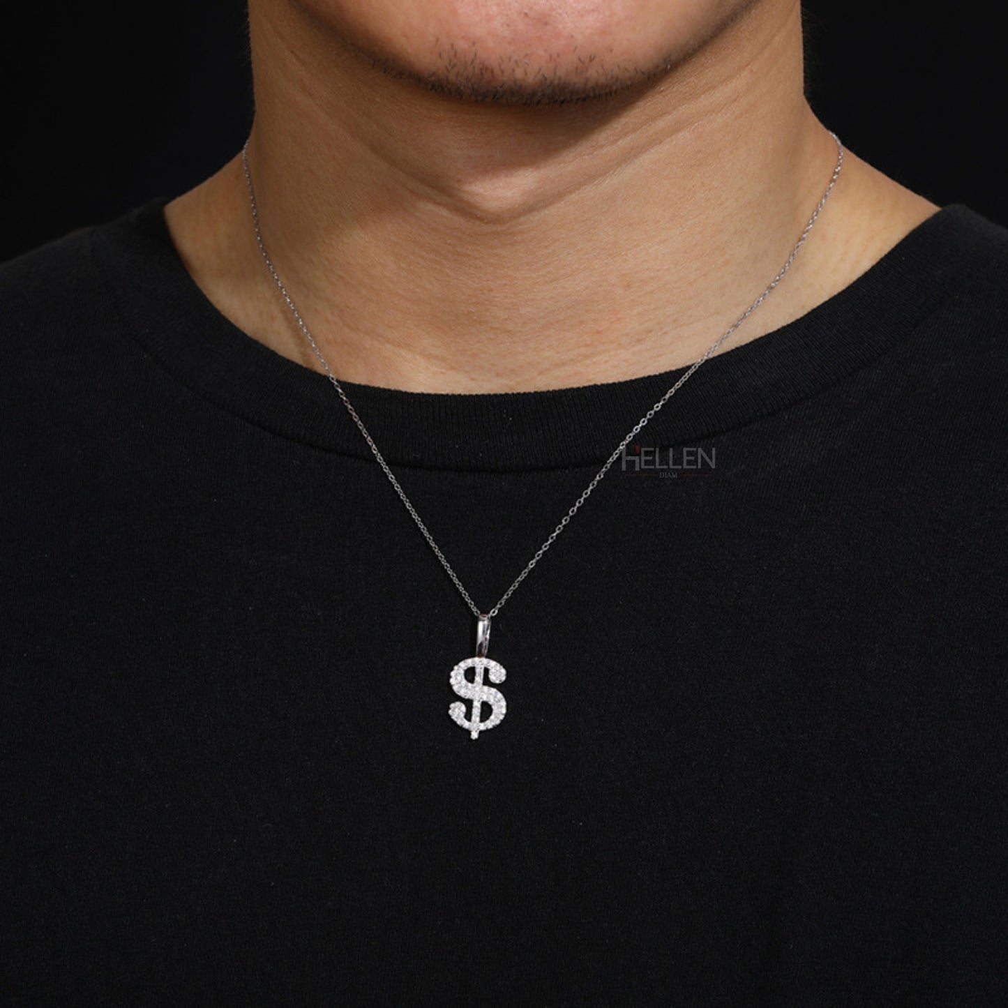 $ Dollar Sign  Hip-Hop Pendant Whit Round Cut Moissanite For Men's