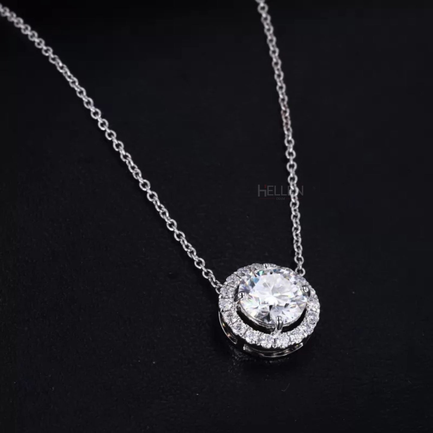 Everyday Round Cut Halo Moissanite Necklace