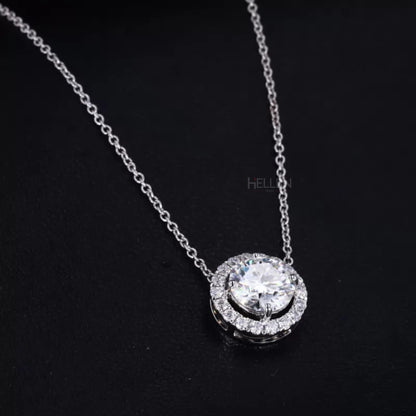 Everyday Round Cut Halo Moissanite Necklace