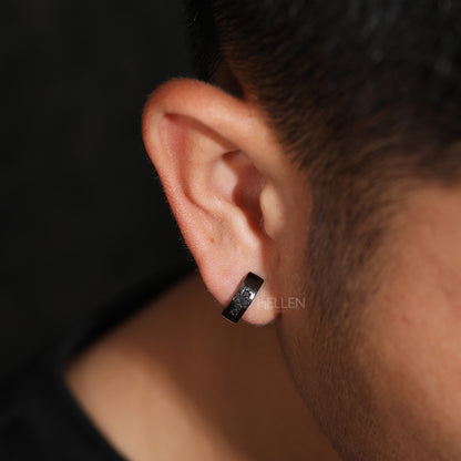 Men's Black Hoops With Cross Black Round Moissanite