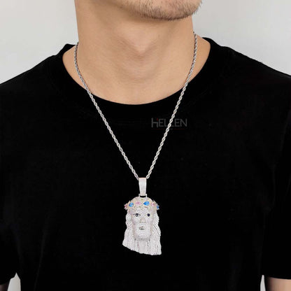 Men's Iced Out Jesus Head Inlaid Gemstone Pendent