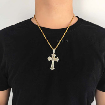 Men's fully Iced Out Crossed Pendant With Round Cut Moissanite