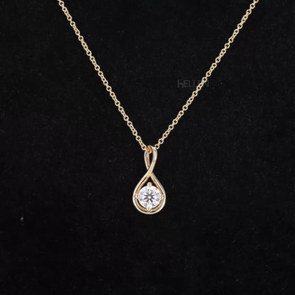 Signature twisted hoop pendant with round cut moissanite solitaire – modern elegance for daily styling