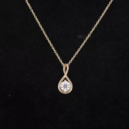 Signature twisted hoop pendant with round cut moissanite solitaire – modern elegance for daily styling