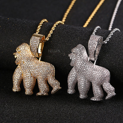 Roaring gorilla iced-out pendant with moissanite – powerful king energy with fierce urban shine

