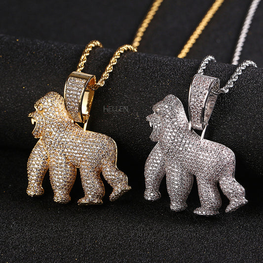 Roaring gorilla iced-out pendant with moissanite – powerful king energy with fierce urban shine

