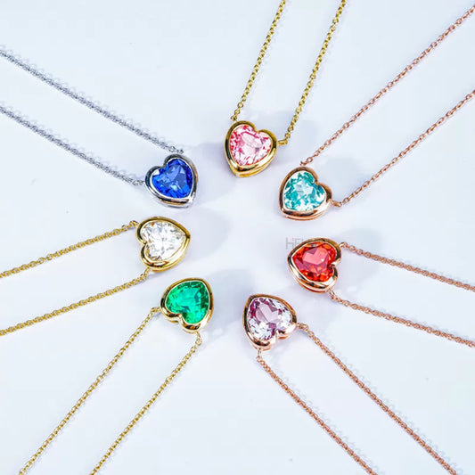Simply Love heart-shaped gemstone and moissanite necklace in bezel setting – romantic and meaningful pendant for gifting

