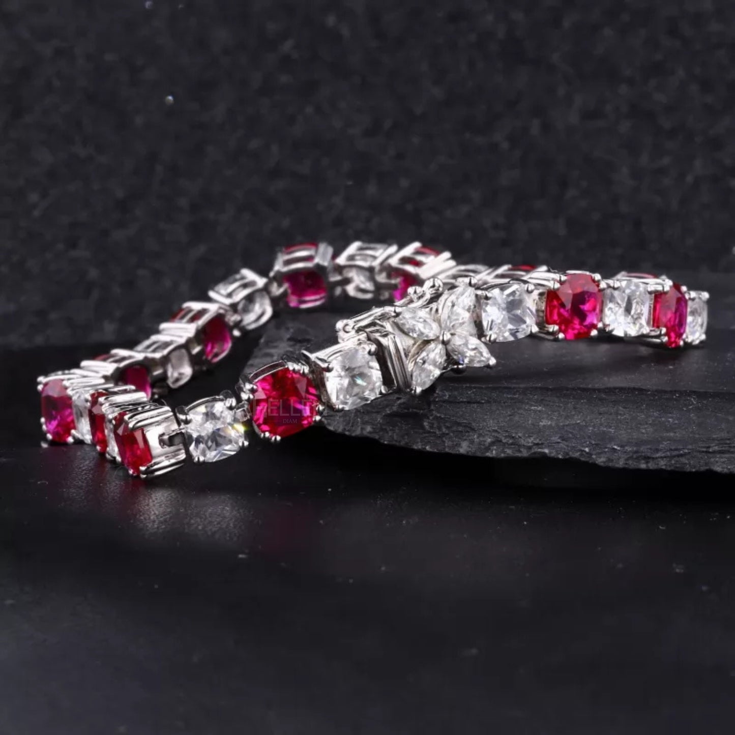 Cushion Cut Ruby & Moissanite Alternating Tennis Bracelet with Lock