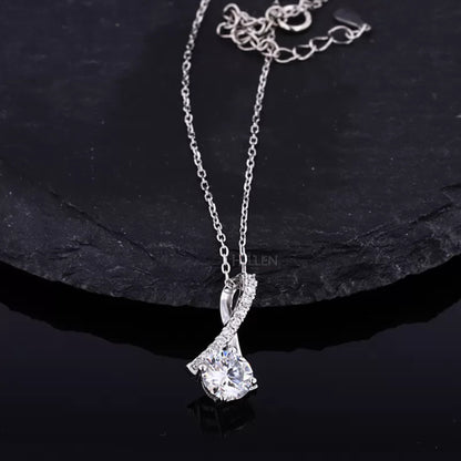 Round Cut Solitaire Twisted Hoop Moissanite Necklace