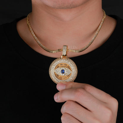 Iced Out Gods Eye Round Pendant with Moissanite