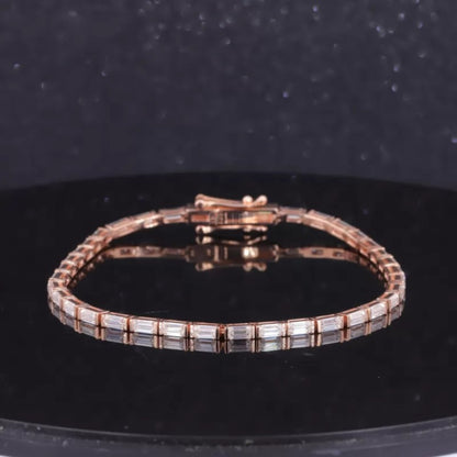 East-west baguette cut moissanite tennis bracelet in 925 sterling silver – sleek essential bracelet for everyday elegance

