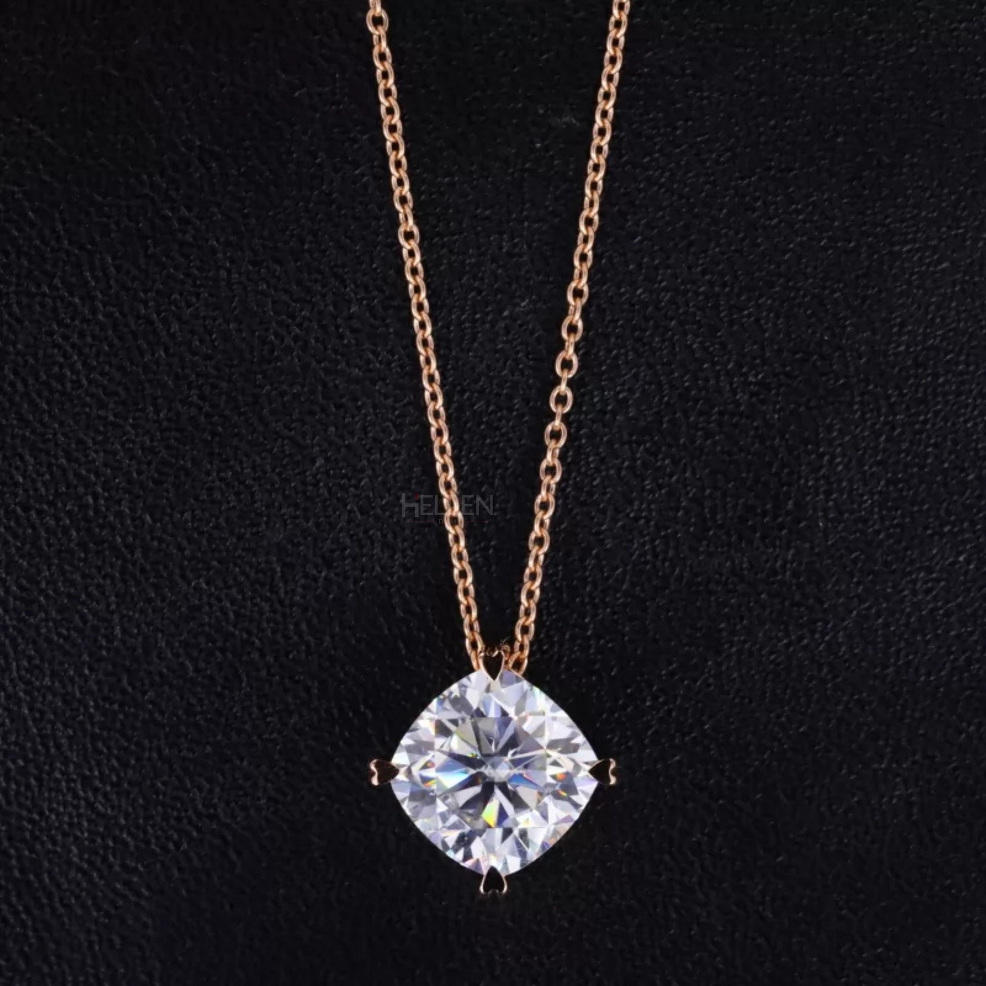 Solitaire cushion cut moissanite necklace with 4 heart prongs and hidden loop – soft sparkle in romantic form

