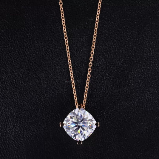 Solitaire cushion cut moissanite necklace with 4 heart prongs and hidden loop – soft sparkle in romantic form

