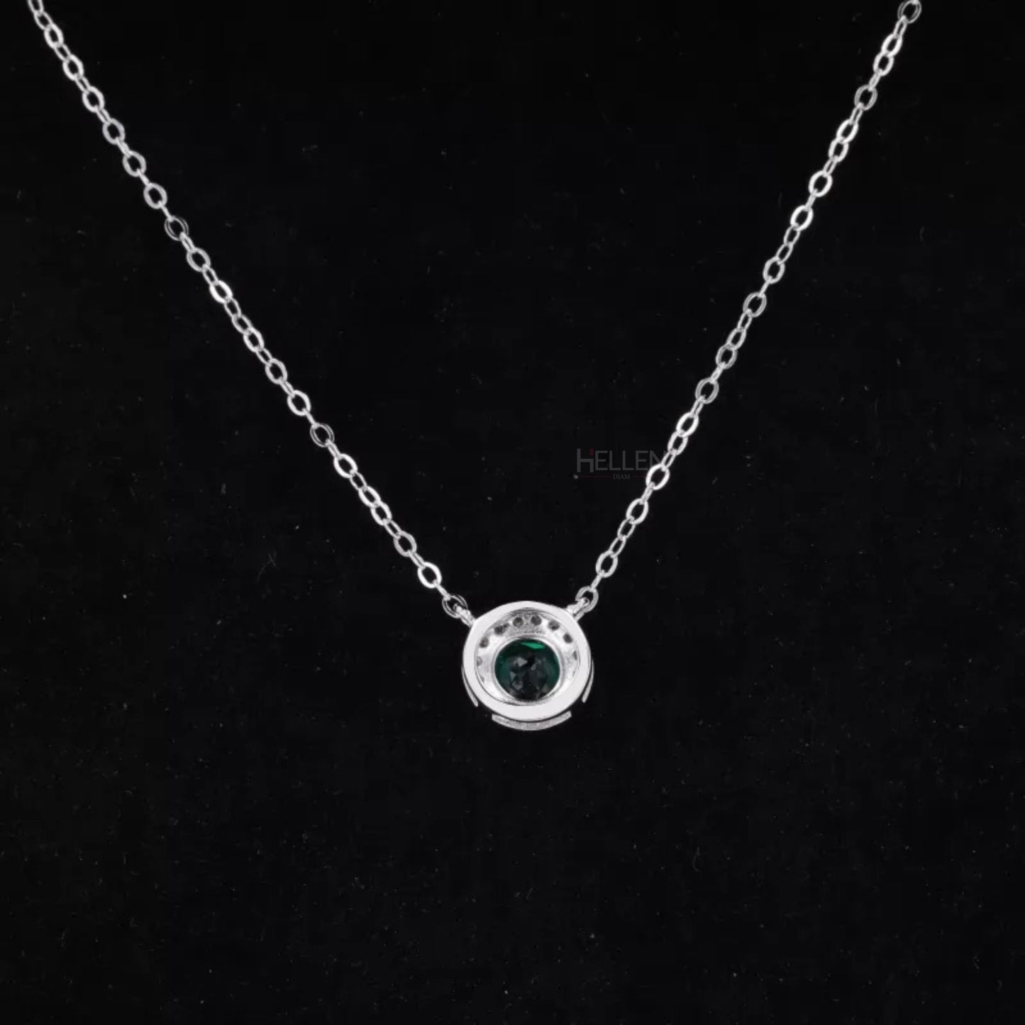 Round Halo Green Emerald & Moissanite Gemstone Necklace