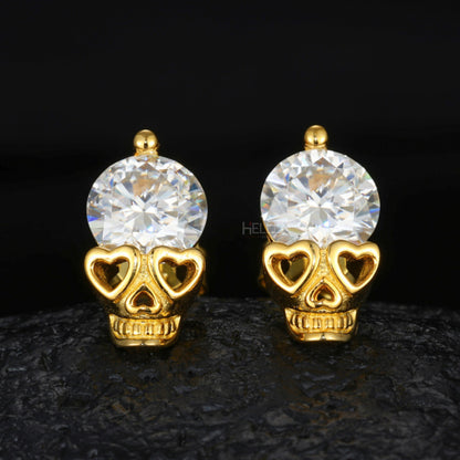 Skull Head Men's Studs With Solitaire Moissanite