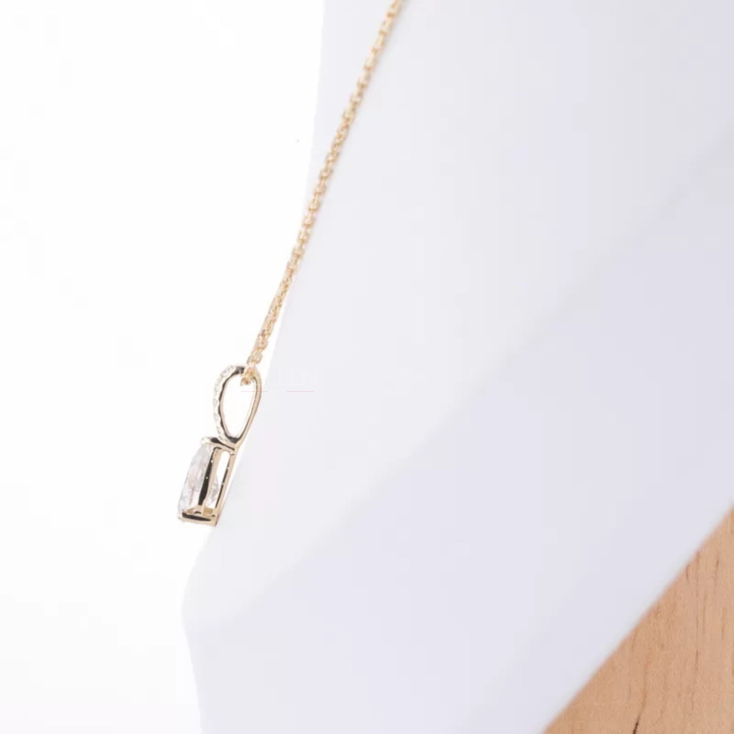 Fancy Pear Cut Drop Solitaire & Round Moissanite Necklace