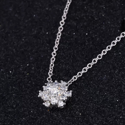Women Flower Necklace With Moissanite Round Cut Diamonds
