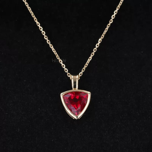 Blood Red Ruby Trillion Cut Gemstone Solitaire Necklace