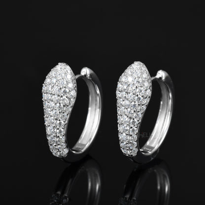 Snake-shaped hoops with round cut moissanite – edgy and symbolic style with brilliant detailing

