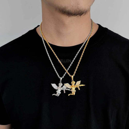 Iced Angel Of Death Pendent With Moissanite For Men's