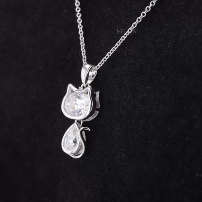 Pear And Oval Cut Moissanite Cat Look Animal Necklace