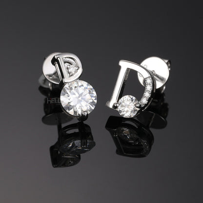 Hip-hop alphabet ‘D’ studs with uneven design – personalized drip with creative edge


