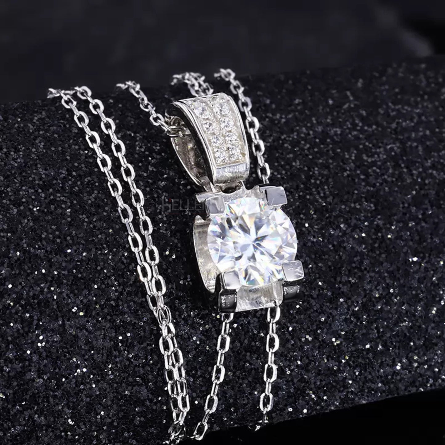 Solid square prong setting round cut moissanite solitaire necklace – secure and clean look for daily wear

